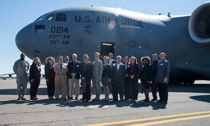 Joint Base Charleston Honorary Commanders  complete their tour March 13, 2014, on JB Charleston-Air Base, S.C. The Joint Base Charleston Honorary Commanders Program encourages an exchange of ideas, experiences and friendship between key members of the local civilian community and the Charleston military community.  The program provides a unique opportunity for members of the Charleston area to shadow commanders of Air Force wings and groups, as well as Navy and tenant units at Joint Base Charleston. (U.S. Air Force photo/Senior Airman Ashlee Galloway)