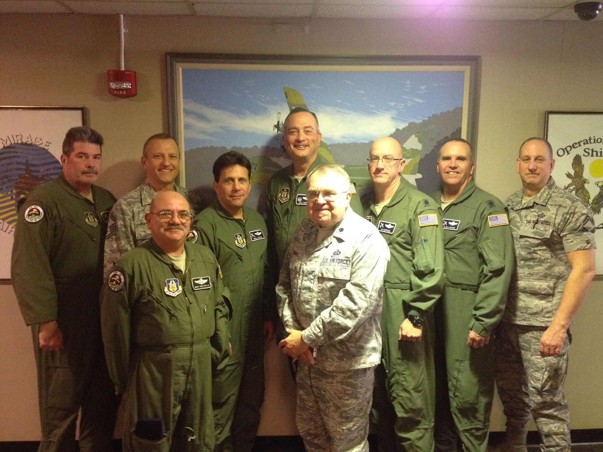 Operations Desert Shield and Desert Storm Veterans of the 328th Airlift Squadron pose for a photo at the Niagara Falls Air Reserve Station, February 28, 2014. The Veterans, including Former 914th Airlift Wing Commander Col. Walter Gordon were part of the October 1990 activation for Operation Desert Storm. (Courtesy Photo)