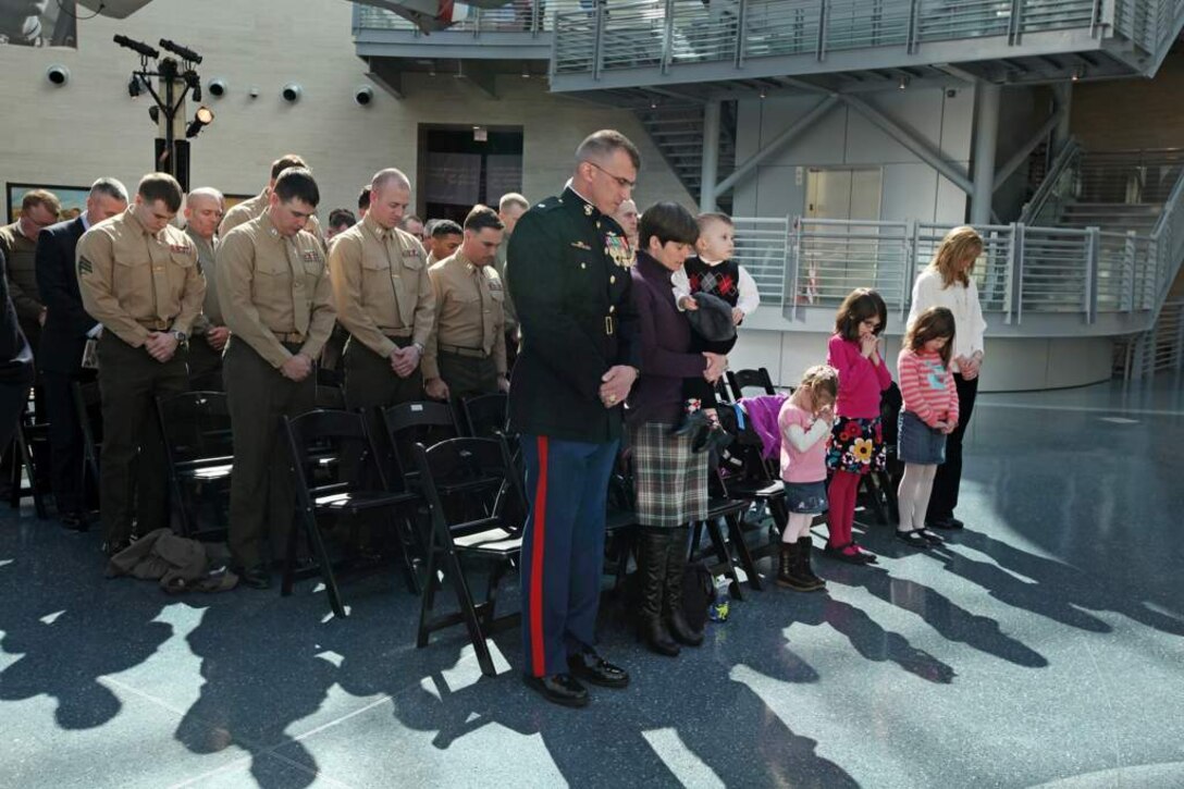 U.S. Marines and civilians attend the retirement ceremony for Lt. Col. Thomas A. Welborn, Operations Officer, Marine Corps Information Center, at the Marine Corps Museum, Triangle, Virginia, Feb. 28, 2014. (U.S Marine Corps photo by Sgt Kristofer Atkinson/Released)