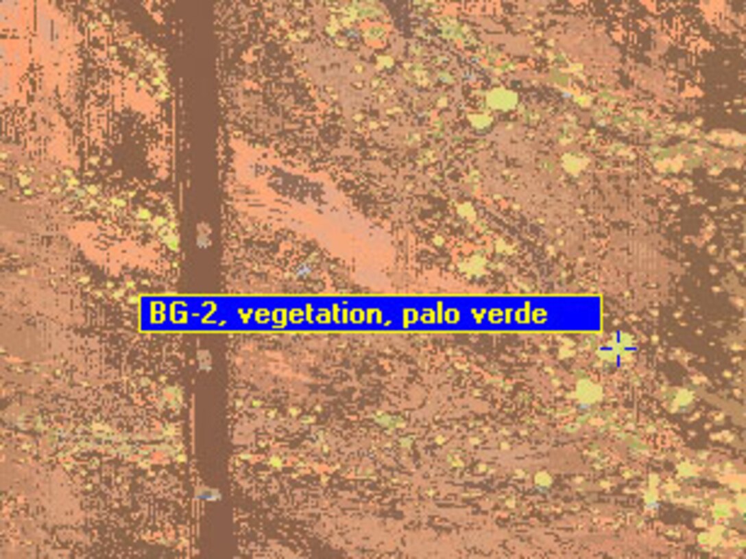 In this example, USACE used HyperCube to create a dynamic display of a library spectral signature superimposed upon the colorized classification of hyperspectral imagery.