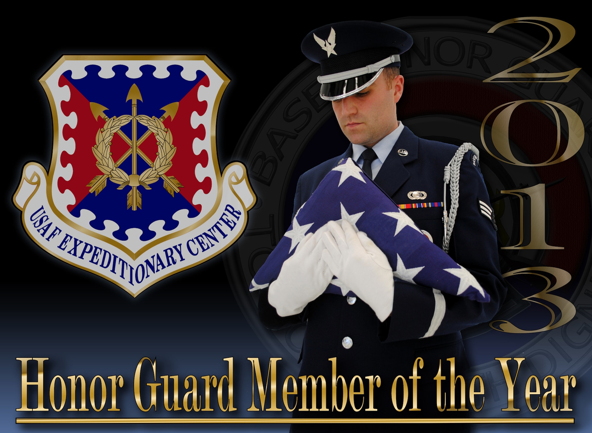 Senior Airman Jeffrey M. Lowder was selected as the 2013 U.S. Air Force Expeditionary Center Honor Guard Member of the Year. Lowder is from Camden, S.C., and a 2008 graduate from Clemson University. He is currently assigned to the 319th Comptroller Squadron at Grand Forks Air Force Base, N.D. (U.S. Air Force photo illustration/Staff Sgt. Luis Loza Gutierrez)