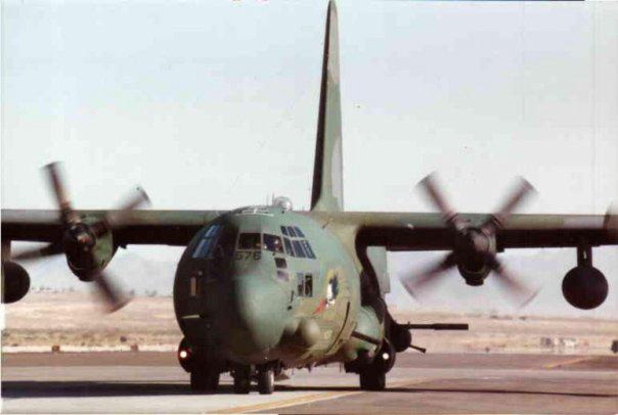 Aircraft 69-6576 painted in the European camouflage scheme (Jockey 14). While supporting operations in Somalia on March 14, 1994, a gun explosion caused loss of the aircraft and eight crewmembers. (U.S. Air Force Courtesy Photo)