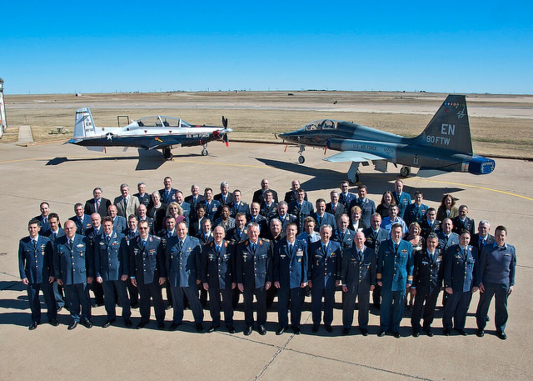 Members of the Steering Committee gather to kick-off the week-long conference at Sheppard Air Force Base, Texas for the 67th semi-annual Steering Committee 11 Mar 2014 (U.S. Air Force photo by Frank Carter)
