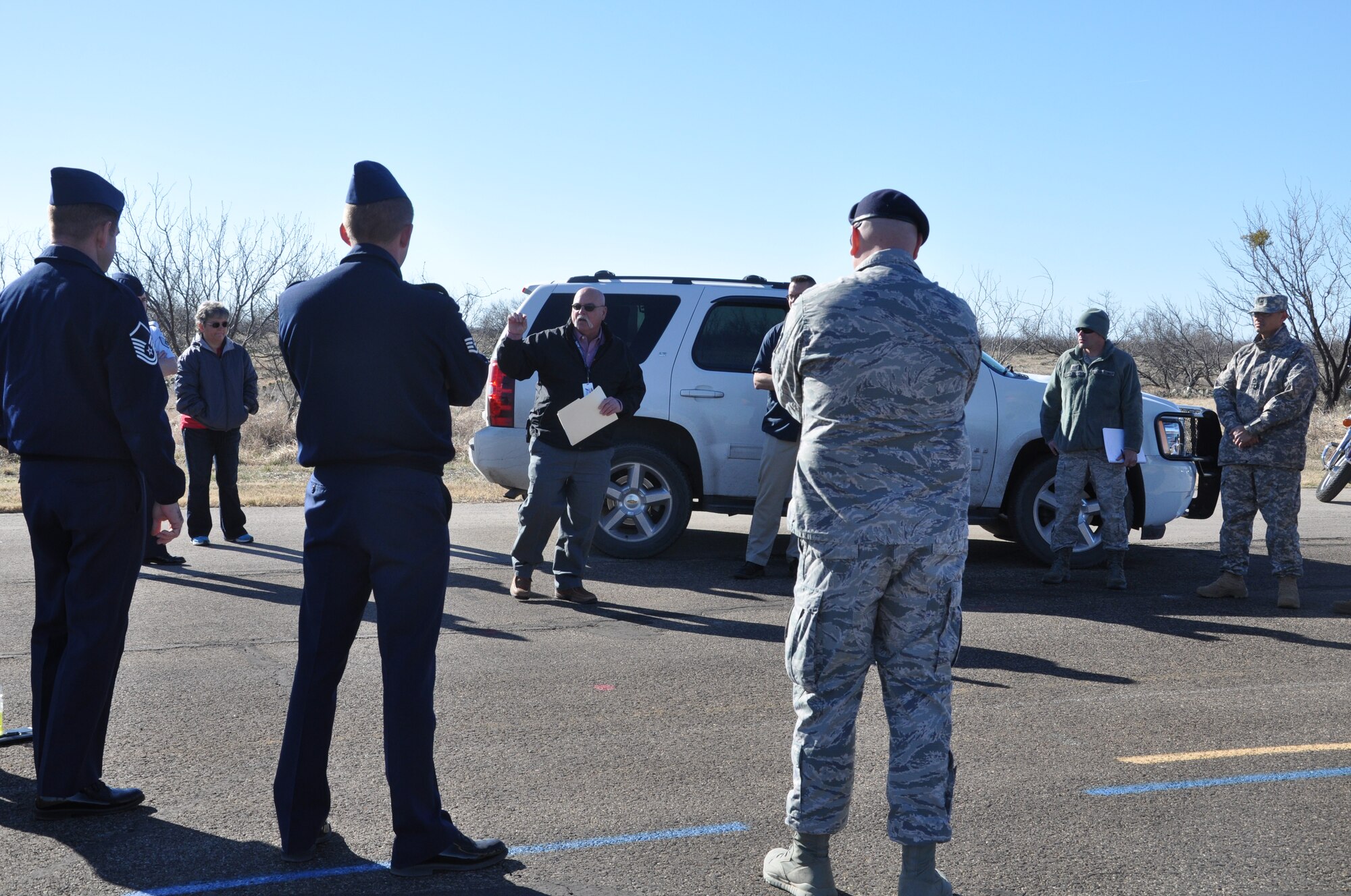 GOODFELLOW AIR FORCE BASE, Texas- Todd Deere, Texas Department of Transportation representative, briefs attendees during the Motorcycle Safety Foundation meeting on Kickapoo Trail here March 17. The meeting featured motorcycle demonstrations and guest speakers to inform riders on motorcycle safety and training. (U.S.  Air Force photo/ Airman 1st Class Erica Rodriguez)