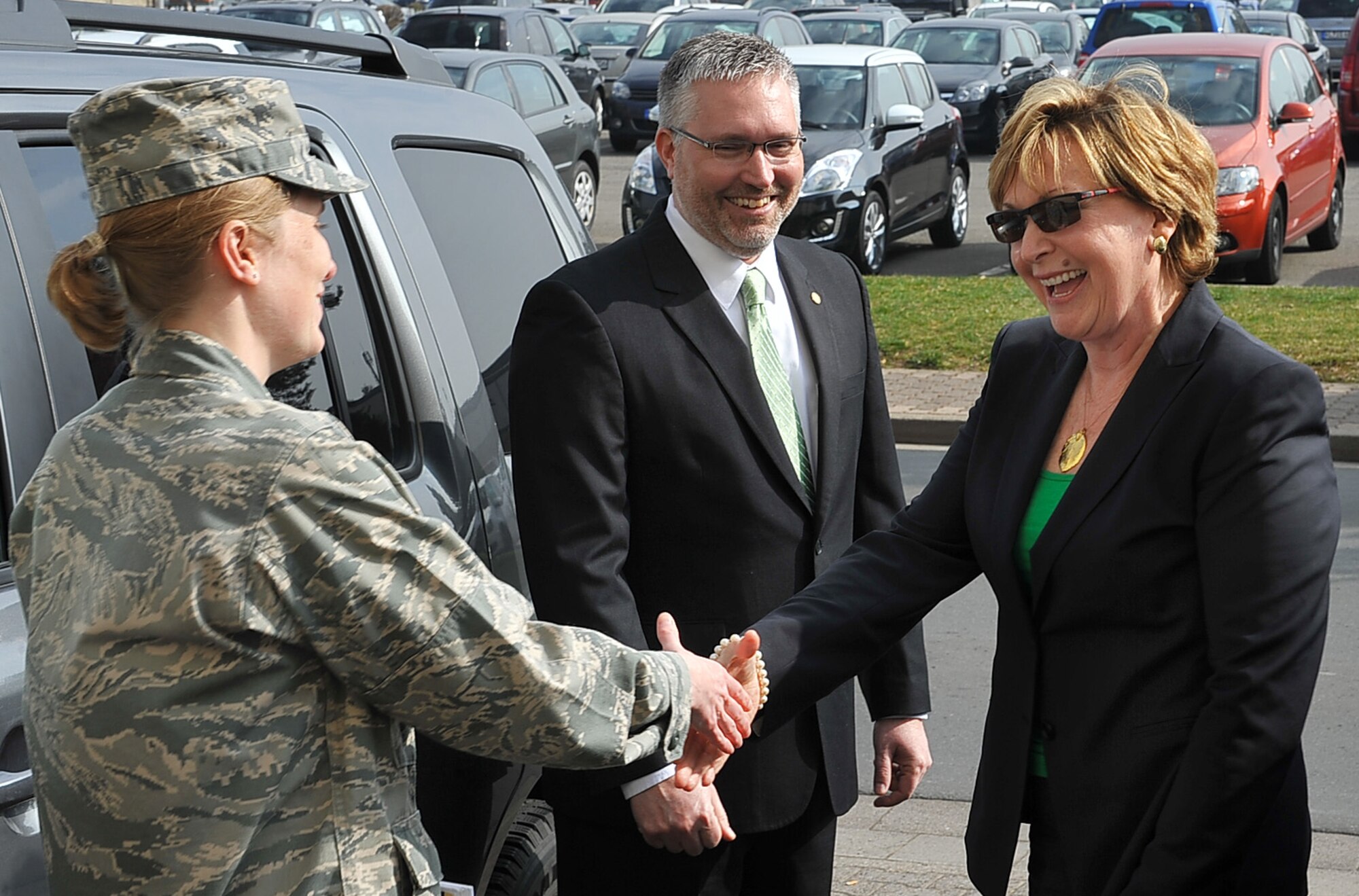 Dr. Susan S. Kelly, Transition to Veterans Program Office director, visits with education center representatives March 17, 2014 at Ramstein Air Base, Germany. Kelly discussed advancing the Transition Assistance Program here and across the Department of Defense. (U.S. Air Force photo/Airman Dymekre Allen)