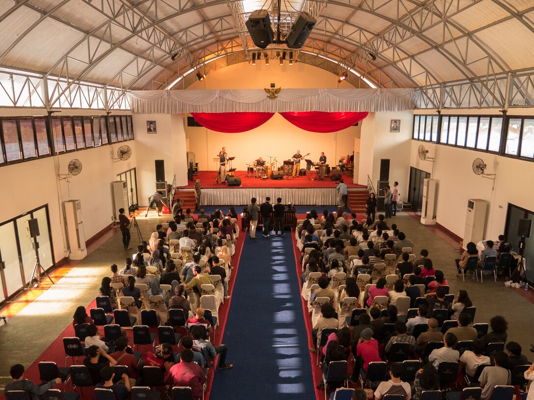 JAKARTA, Indonesia -- Pacific Clave', Band of the Pacific-Asia world-music ensemble, engaged in a cultural exchange with university students at the Budi Luhur University, Jakarta, Indonesia on Mar. 4, 2014. Music students opened with a short concert followed by a performance by Clave'. (U.S. Air Force photo by Staff Sgt. Josh Voyles)