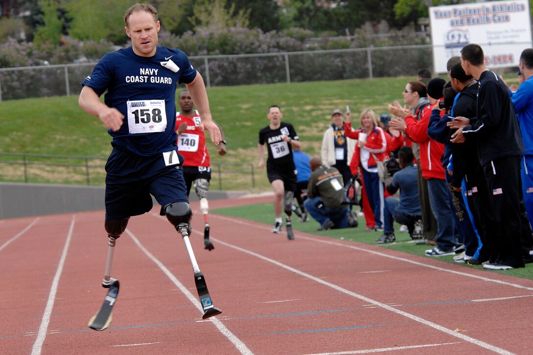 COLORADO SPRINGS, Colo. (May 17, 2011) Team Navy/Coast Guard member Lt. Daniel B. Cnossen runs the 800-meter during the second annual Warrior Games. The Warrior Games is a Paralympic-style sport event among 200 seriously wounded, ill, and injured service members from the U.S. Army, Navy, Air Force, Marine Corps, and Coast Guard. (U.S. Navy photo by Mass Communication Specialist 1st Class Andre N. McIntyre/Released)
