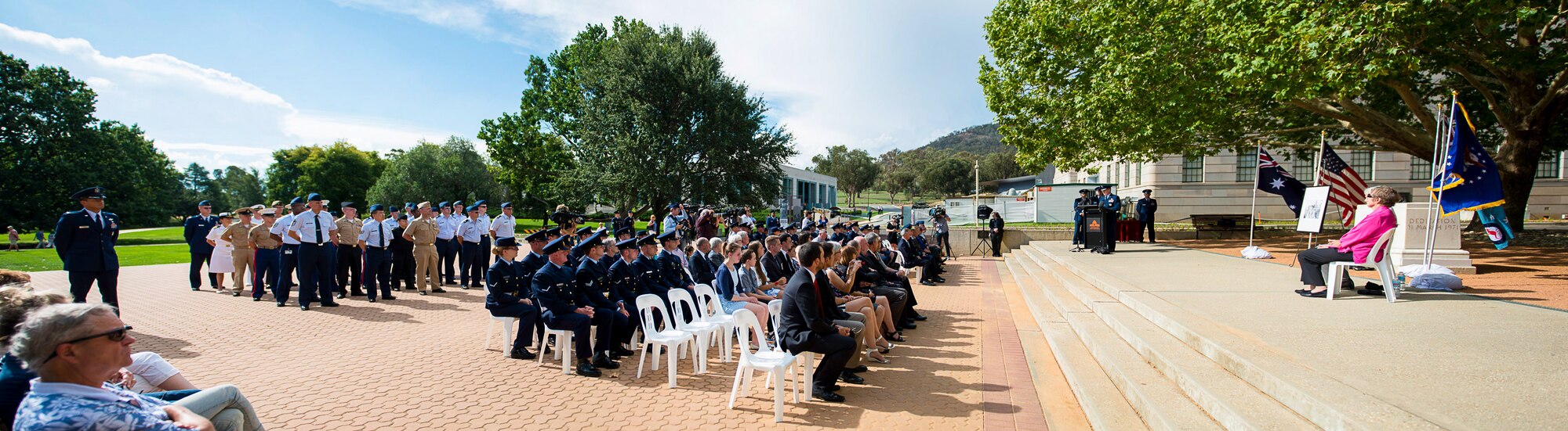 Gen. Hawk Carlisle, Pacific Air Forces commander, speaks during a Silver Star Medal ceremony March 14, 2014 at the Australian War Memorial in Canberra, Australia. The ceremony was held in honor of Royal Australian Air Force Flying Officer Edward Thompson Mobsby, an aviator who was killed in 1942 during a mission over Papua New Guinea. During the ceremony, his daughters, Jennifer Read and Rae Rayner, accepted the medal on his behalf. (Photo courtesy of the U.S. Embassy in Canberra)