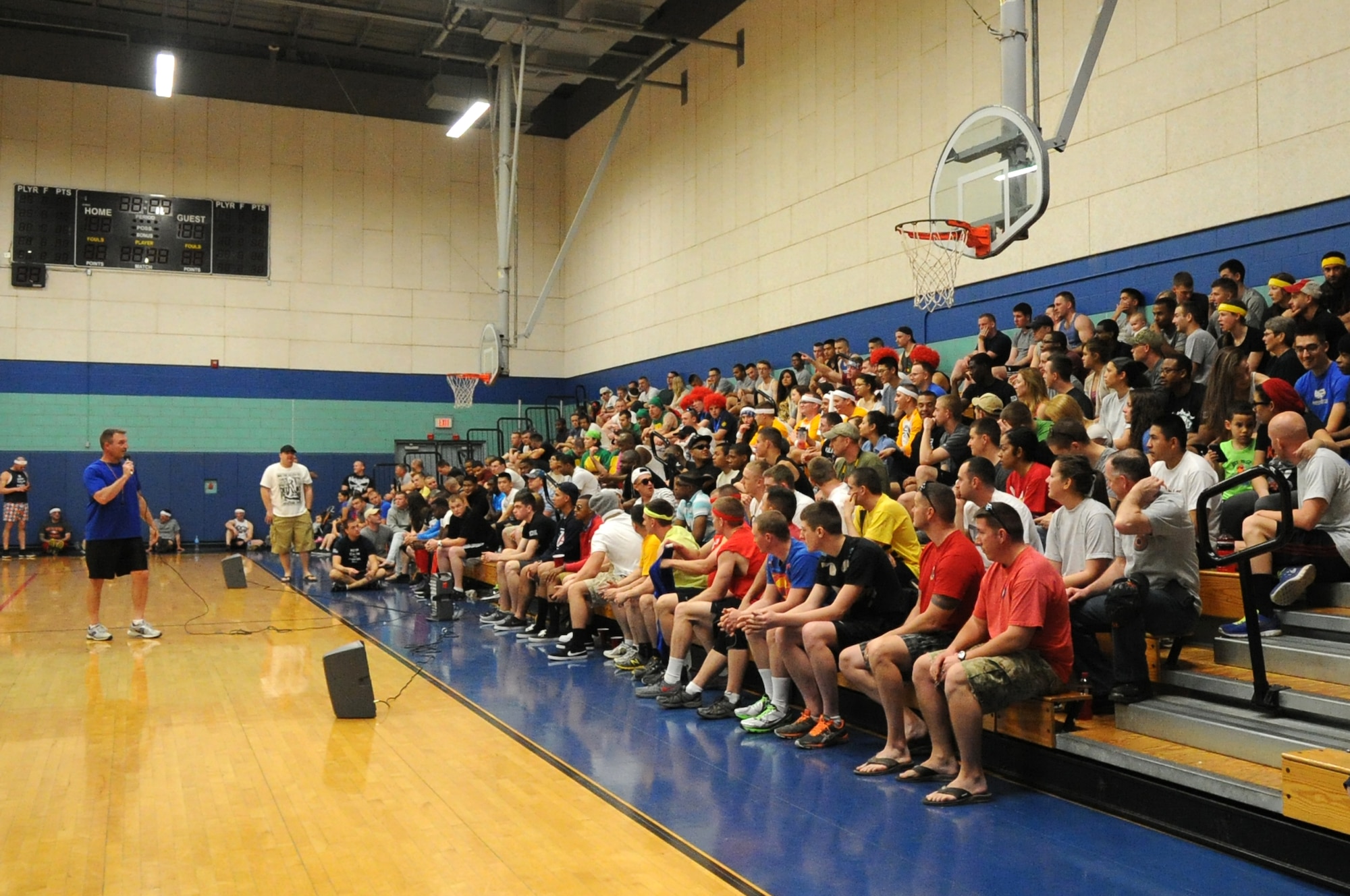 GOODFELLOW AIR FORCE BASE, Texas -- Tech. Sgt. James Fountain, 17th Training Wing Safety Office, gives a safety brief before the Sexual Assault Prevention and Response dodgeball tournament here March 1. The tournament was an opportunity to promote awareness of the SAPR program. (U.S. Air Force photo/ Staff Sgt. Laura R. McFarlane)