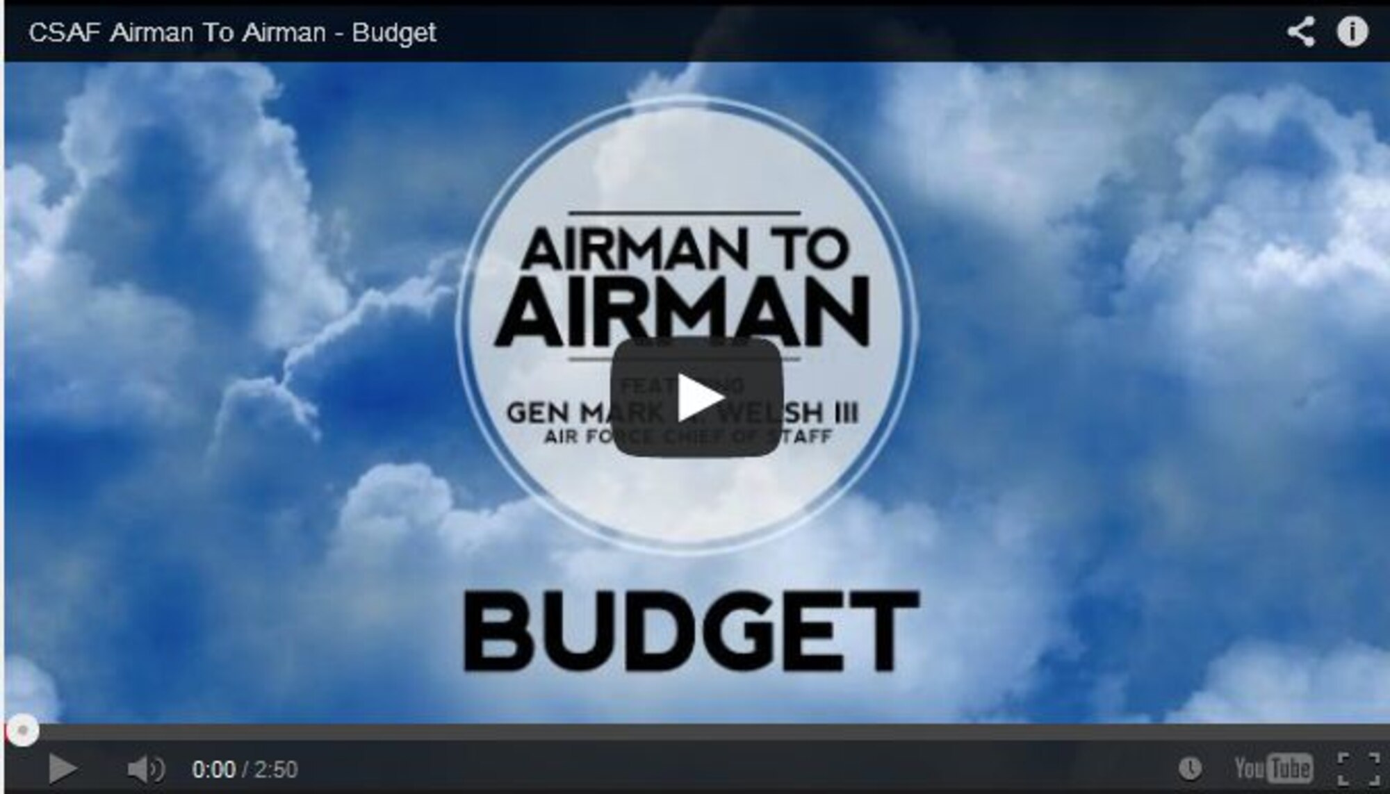 In his latest message, Air Force Chief of Staff Gen. Mark A. Welsh III discusses the impact sequestration has on the Air Force and why certain choices are being made to achieve the required savings.


