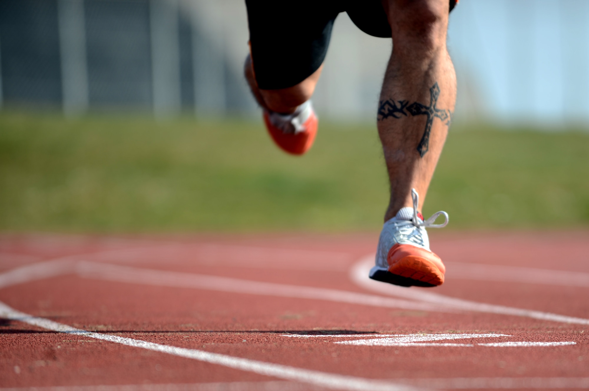 U.S. Air Force Tech. Sgt. James Yerger, 52nd Fighter Wing ground safety from Enterprise, Ala., runs on the outdoor track at Spangdahlem Air Base, Germany, March 14, 2014. Aerobic exercises, such as running, can increase cardiovascular health. (U.S. Air Force photo by Airman 1st Class Kyle Gese/Released) 