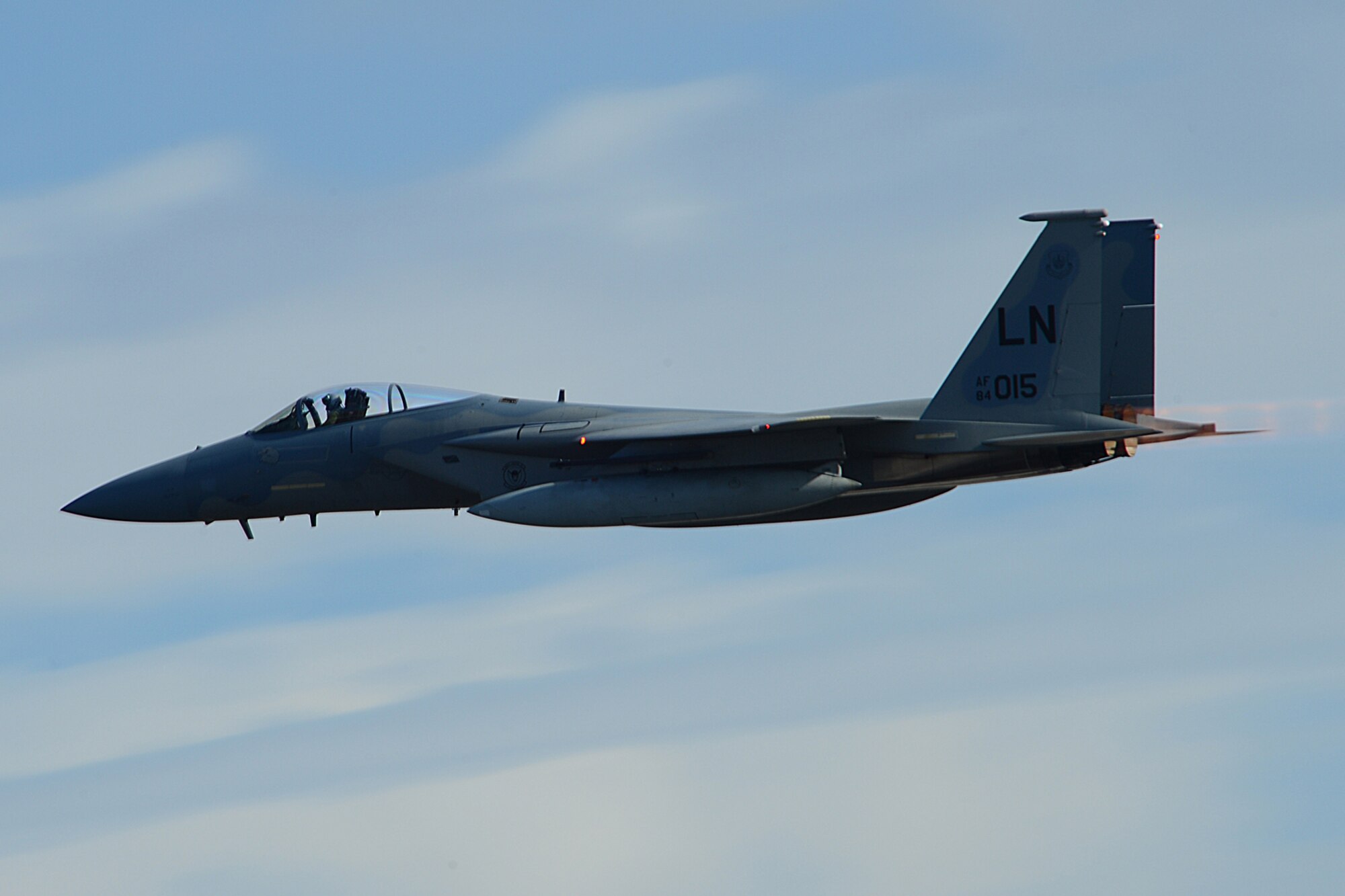 An F-15C Eagle takes off from Šiauliai Air Base, Lithuania, March 18, 2014.The 493rd Expeditionary Fighter Squadron regularly flies training missions while deployed to maintain readiness and proficiency. The U.S. Air Force F-15C Eagles' participation in the NATO Baltic Air Policing mission helps ensure a safe and stable future for the Baltics while preserving the integrity of NATO's borders and NATO security. (U.S. Air Force photo by Airman 1st Class Dana J. Butler)  