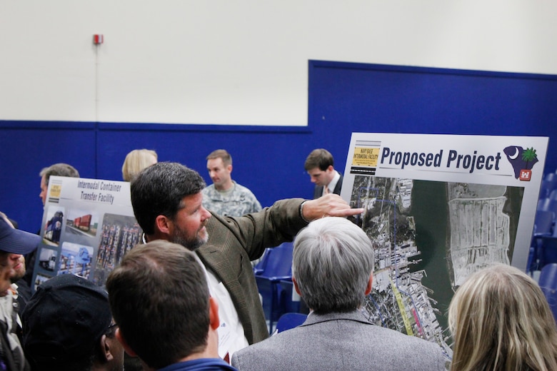 The Charleston District held a public meeting for the proposed Intermodal Container Transfer Facility project in North Charleston. Members of the public attended to learn about the project and ask questions.