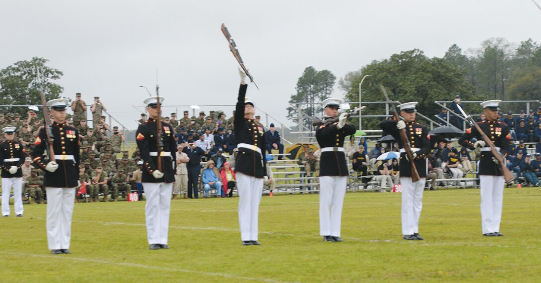 Members of the Marine Corps Silent Drill Platoon wows the crowd with a series of M1 Garand rifle maneuvers aboard Marine Corps Logistics Base Albany, March 17.