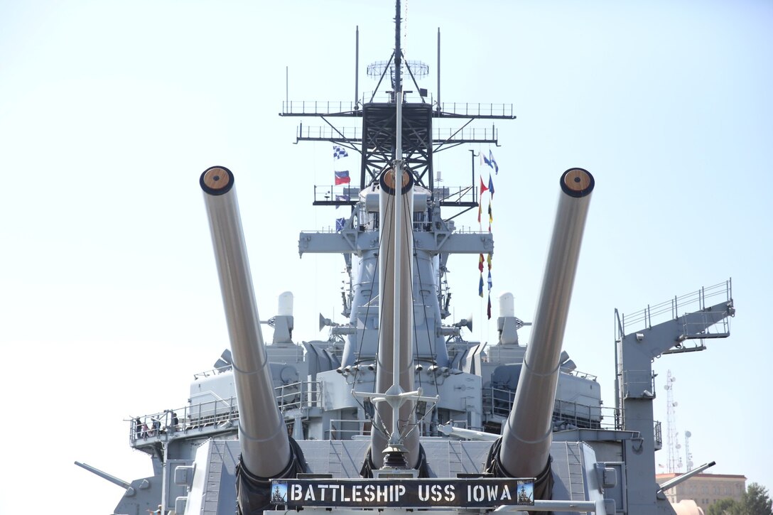 View from the bow looking back on the USS Iowa in Los Angeles, March 15, 2014. Volunteers with the North County Chief Petty Officer Association were restoring the ship's interior.