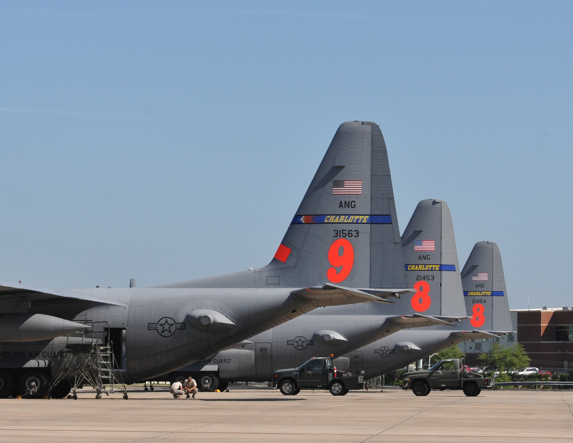 Airmen from the 145th Maintenance Squadron, North Carolina Air National Guard, keep C-130 Hercules aircraft maintained and prepared to be mission ready at a moment’s notice.  On July 16, 2013, two 145th Airlift Wing C-130 aircraft equipped with Modular Airborne Fire Fighting Systems (MAFFS 8 and 9) are standing by ready to help U.S. Forest Service and firefighters save lives and property.  All C-130 aircraft, including the spare MAFFS 8, are maintained at the North Carolina Air National Guard Base, Charlotte-Douglas Intl. Airport. (U.S. Air National Guard photo by Master Sgt. Patricia Moran, 145th Public Affairs/Released)
