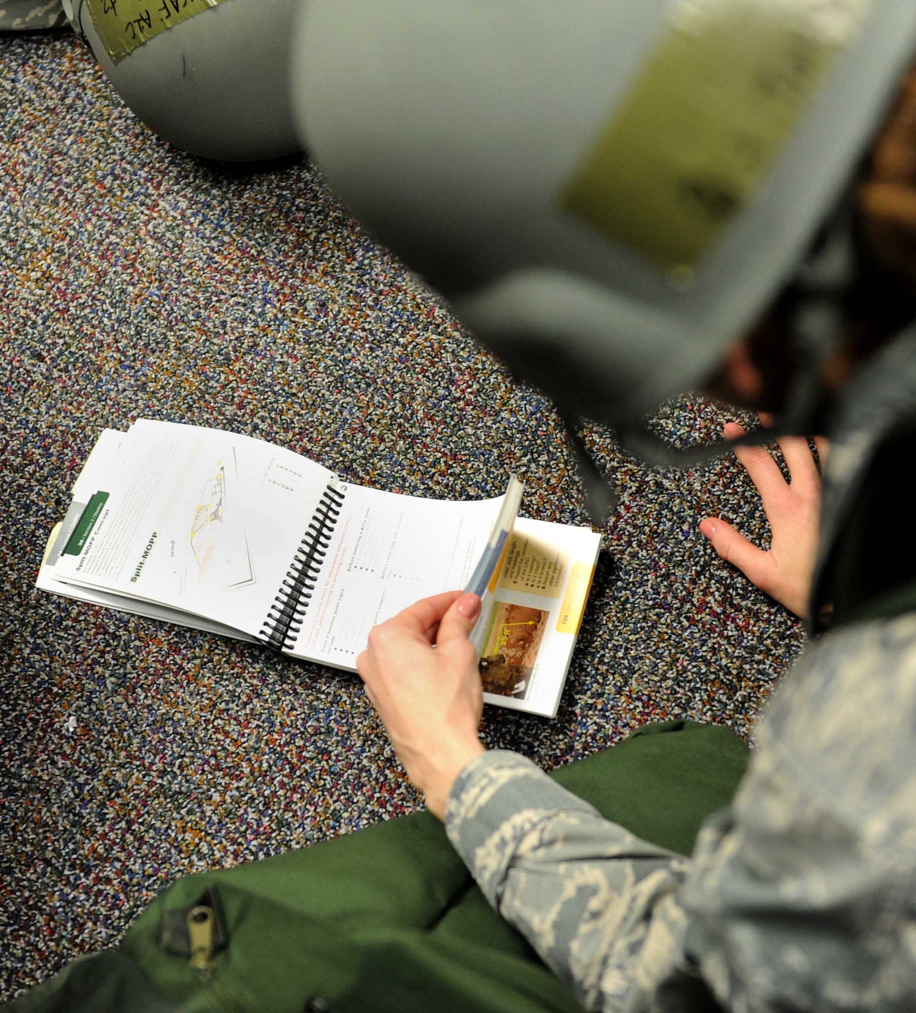 Members of the 366th Contracting Squadron participating in a training exercise, March 18, 2014 on Mountain Home Air Force Base, Idaho. The training was held in the hopes Airmen would learn to better manage the unfamiliar pressures found in deployed locations. (U.S. Air Force photo by Senior Airman Caitlin Guinazu/RELEASED)