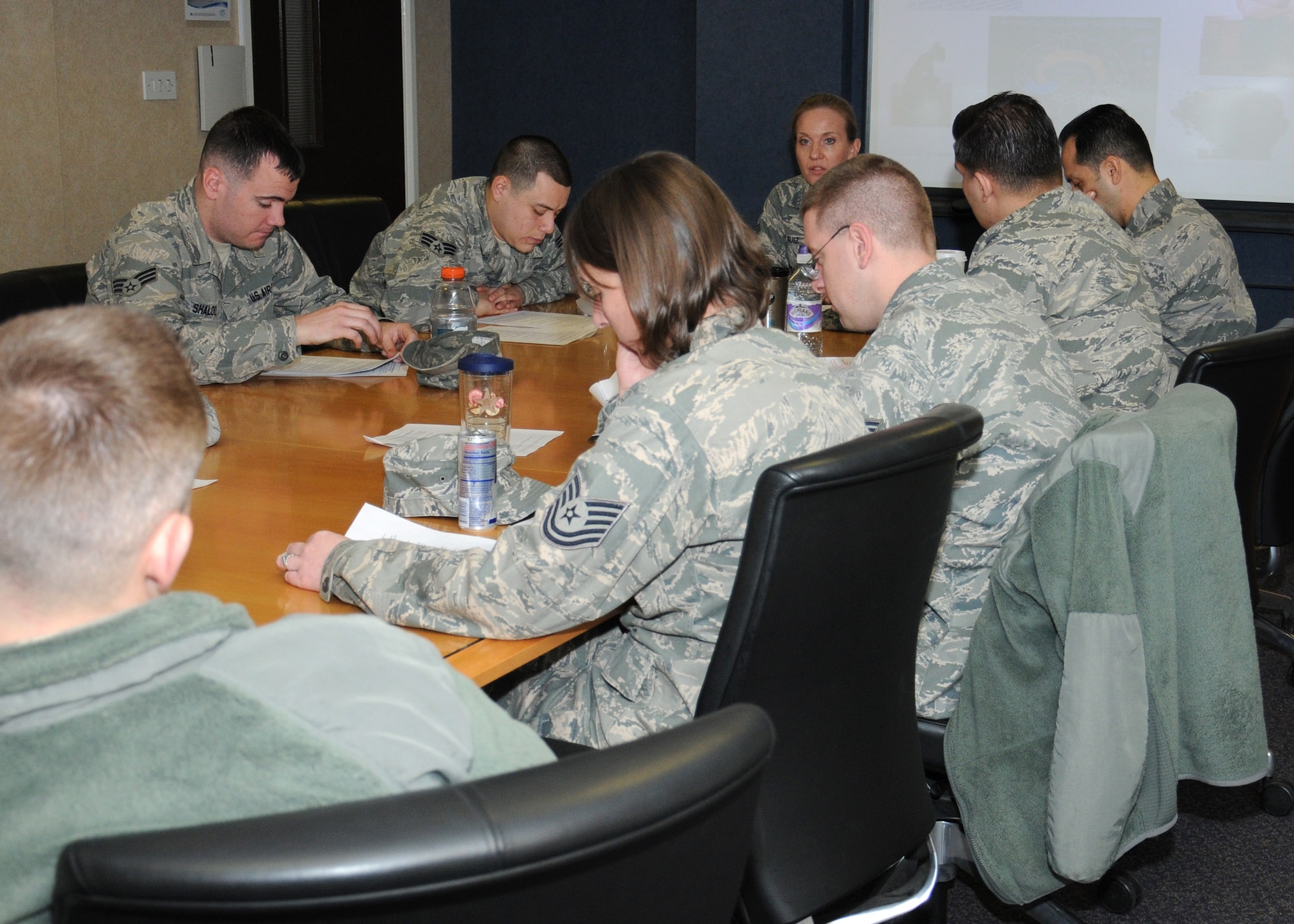 U.S. Air Force Senior Master Sgt. Sandra Ruiz, center, 100th Logistics Readiness Squadron Asset Management superintendent from Mascoutah, Ill., focused on the phenomenology of rape during a sexual assault prevention and response two-day training leadership course March 14, 2014, on RAF Mildenhall, England. Ruiz explained the study of structures of consciousness, as experienced from the first-person point of view. She discussed how victims may feel isolated and alienated; survivors have suffered a life-changing event and the effects may last for months if not years. Colleagues should look out for changes in a person’s personality. (U.S. Air Force photo by Gina Randall/Released) 
