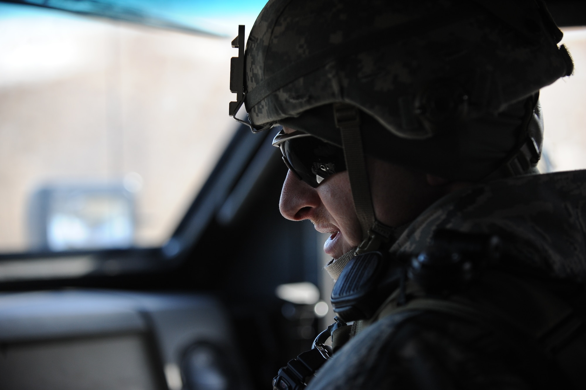 Capt. Greg Goodman, North Dakota Air National Guard, 219th Security Force Squadron operations officer, leads a convoy in the 91st Missile Wing missile complex, March 12, 2014. Goodman was the first-ever guardsman to become certified as a convoy commander in the history of the Air Force. (U.S. Air Force photo/ Airman 1st Class Lauren Pitts)
