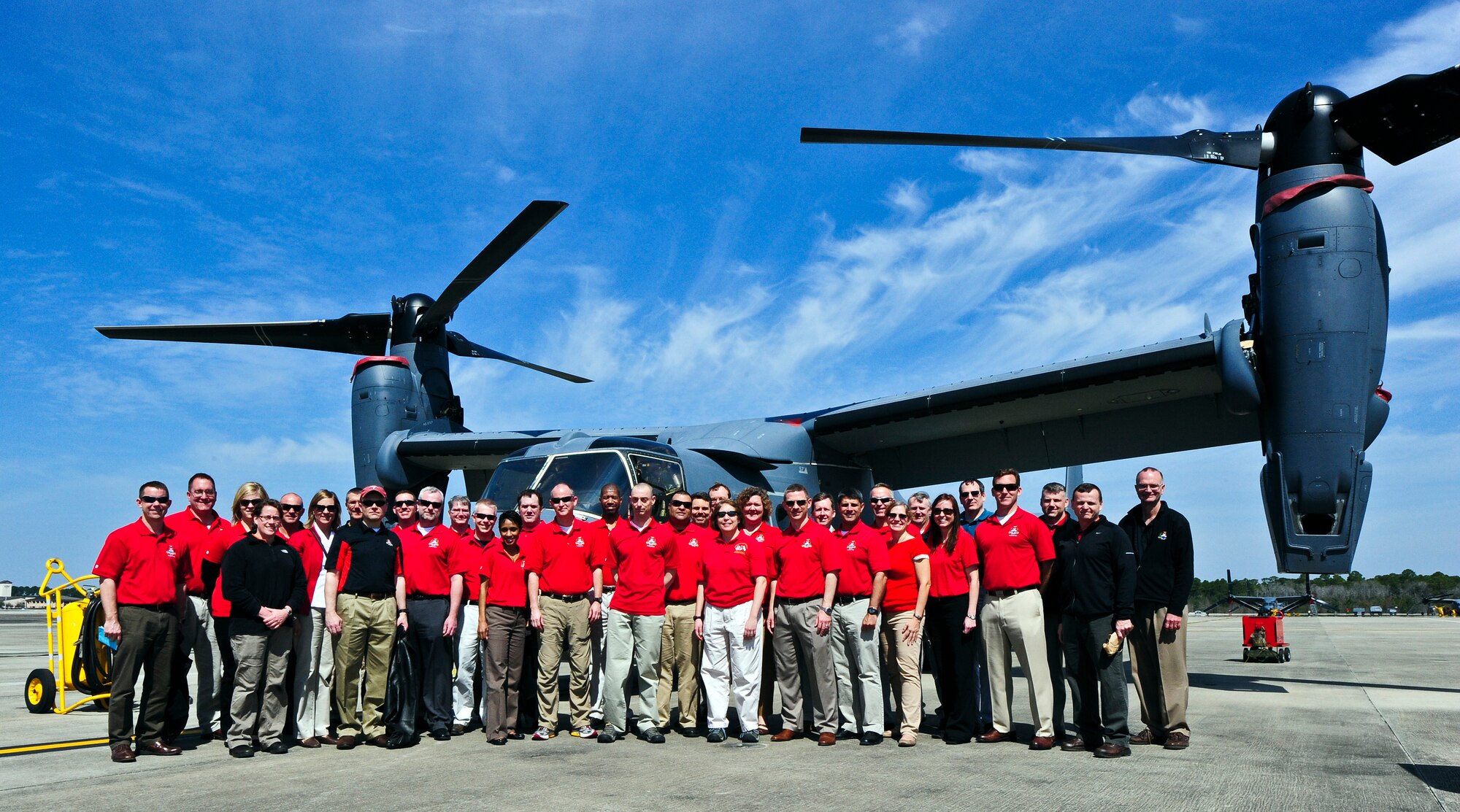 Students from the National War College tour the flightline at Hurlburt Field, Fla., March 21, 2014.  The students, including service members from all military branches and civilians from various federal departments, visited different military installations as part of their curriculum. (U.S. Air Force photo/Senior Airman Michelle Patten)