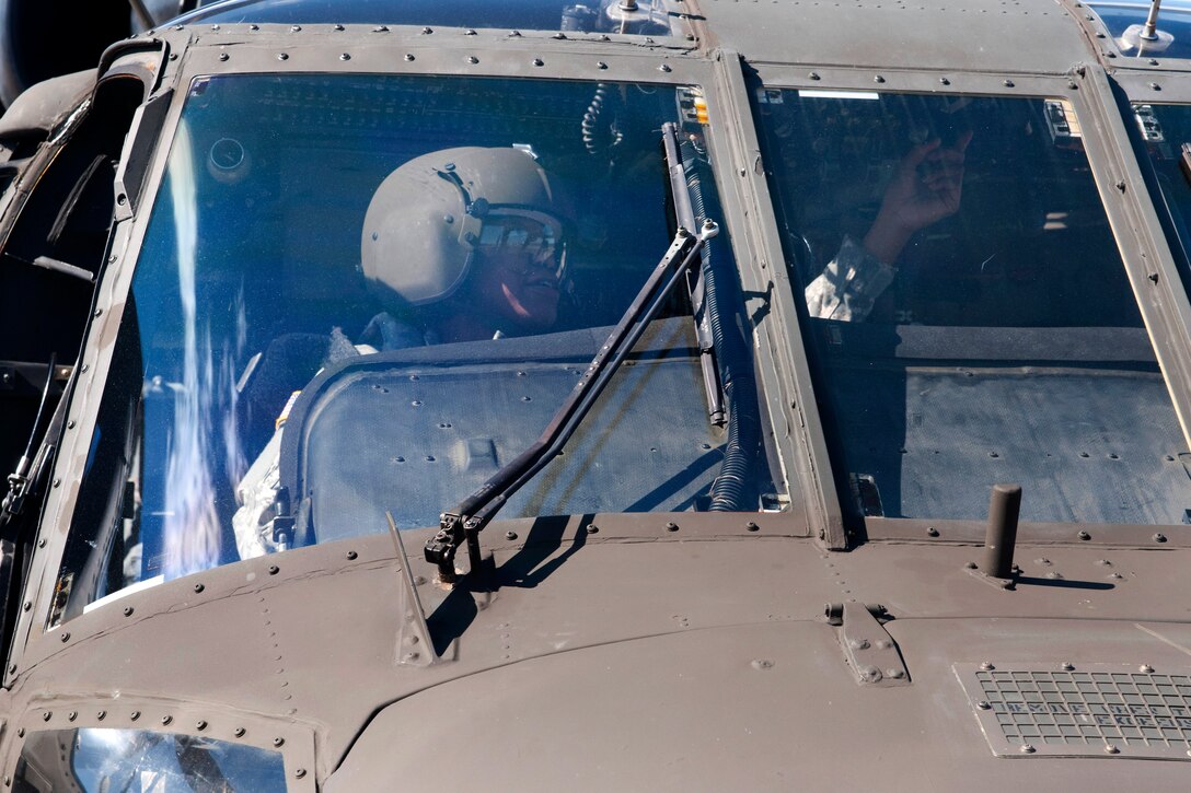 Army 1st Lt. Demetria N. Elosiebo conducts preflight checks inside a UH-60 Black Hawk helicopter before a flight mission on Davison Army Airfield, Va., March 15, 2014.