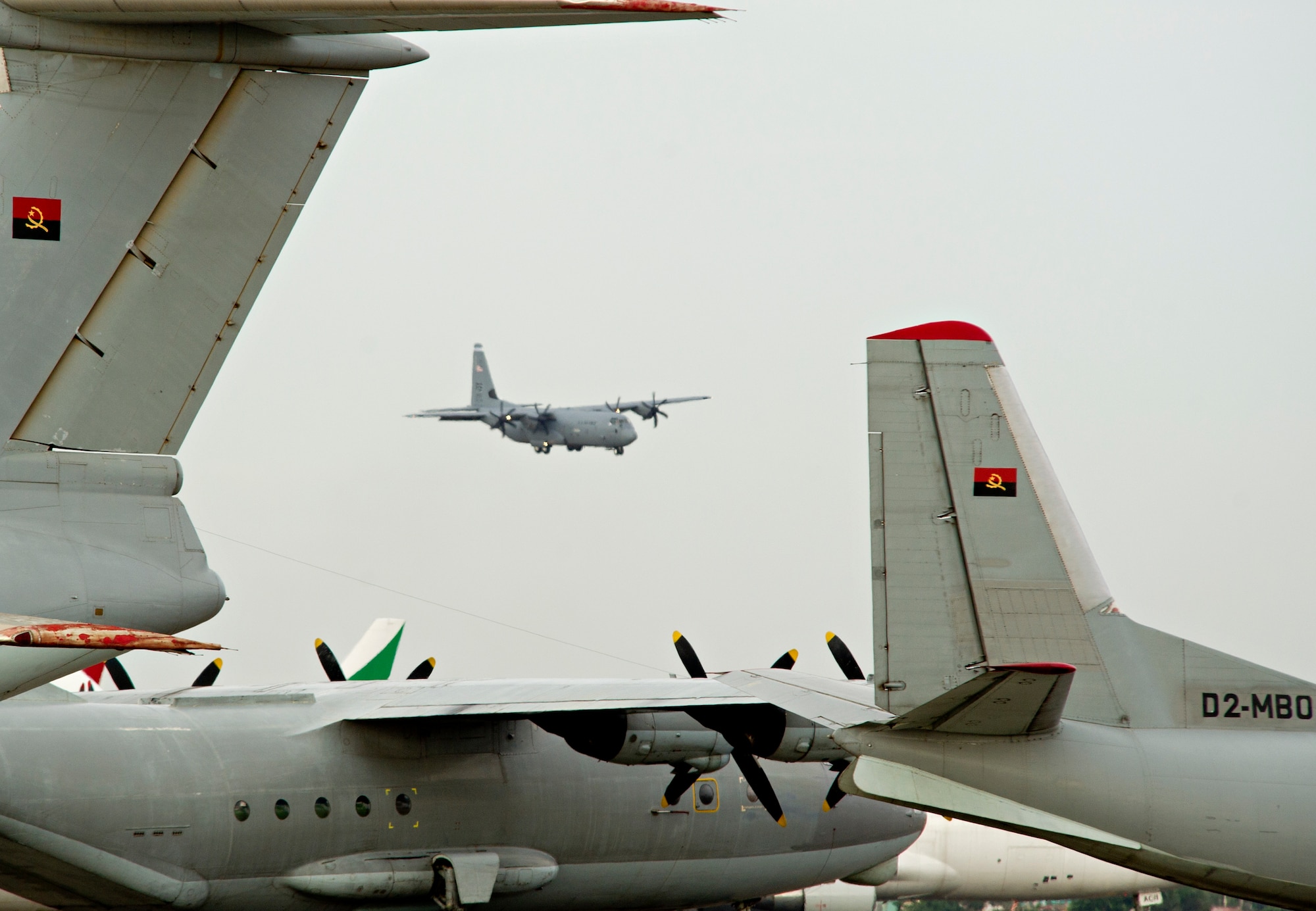 A C-130J Super Hercules from the 37th Airlift Squadron lands at Luanda Air Base, Angola, March 22, 2014. The C-130J and about 20 U.S. Air Force airmen are in Angola to participate in African Partnership Flight with the Angolan and Zambian air forces, an event which provides a collaborative learning environment for the airmen. (U.S. Air Force photo/Tech. Sgt. Benjamin Wilson)