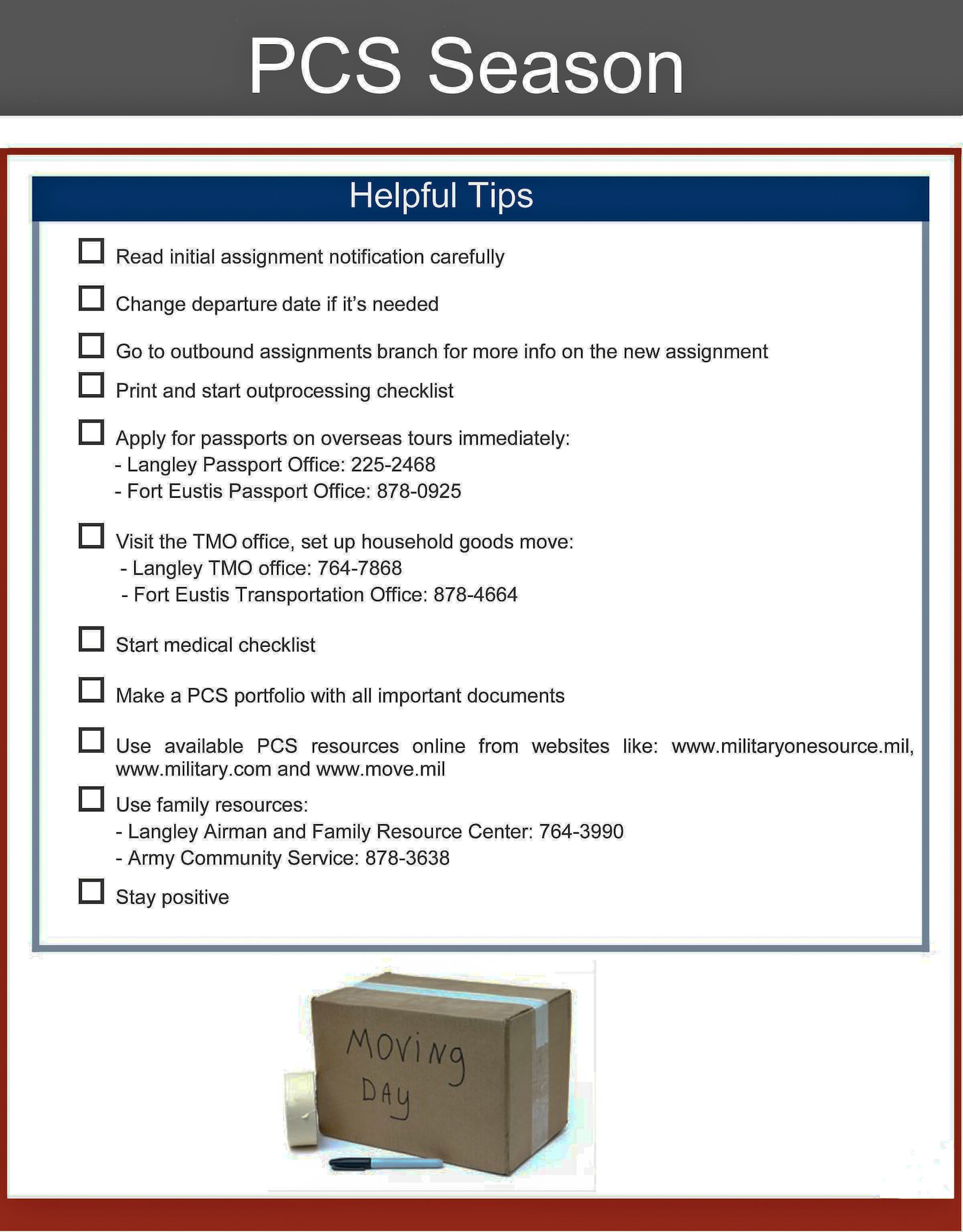 Every spring and summer is when military families prepare for “Permanent Change of Station” season. The peak season, which normally occurs between June and August, is when more than half of all Department of Defense personnel send their effects through household goods shipments. (U.S. Air Force graphic by Senior Airman Connor Estes/Released)