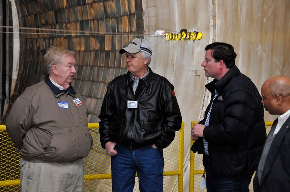 Members of the Tennessee Legislature visit Arnold Engineering Development Complex (AEDC) as part of an orientation program provided by the Arnold Community Council (ACC). During a tour of the Propulsion Wind Tunnel 16-foot Supersonic wind tunnel, ACC member Thom Robinson (left) discusses AEDC’s mission to Tennessee Lt. Governor Ron Ramsey (2nd from left). Also pictured (l-r) is ACC President Ben Craig and AEDC Public Affairs Deputy Micheal Walton.