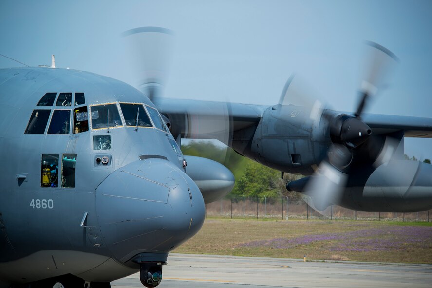 HC-130P Combat King, tail number 64-4860, prepares for deployment departure March 21, 2014, at Moody Air Force Base, Ga. The aircraft, along with another Combat King, tail number 65-0982, will support efforts in Air Forces Africa in what is planned to be the final deployment for active-duty HC-130Ps as the Air Force transitions to the HC-130J Combat King II. (U.S. Air Force photo by Staff Sgt. Jamal D. Sutter/Released)