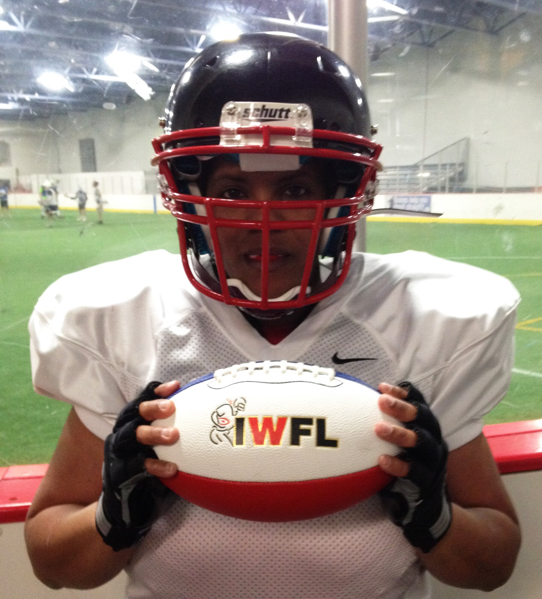 Tech. Sgt. Nicolette Shegstad takes a time out at a practice session with the Minnesota Vixen women's football team. (Courtesy photo)