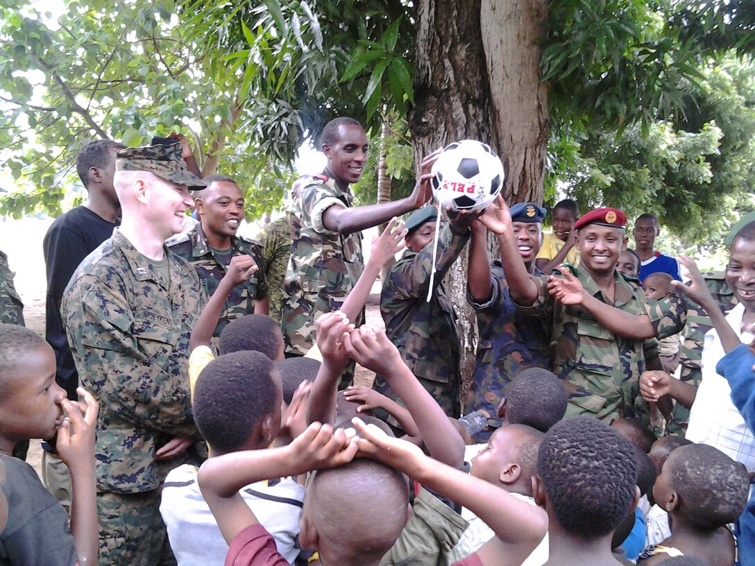 Students from the Military Intelligence Basic Officer Course – Africa planned and executed a community relations project for Chamazi Orphanage in Dar Es Salaam, Tanzania, March 15. The event was part of the U.S. Marine Corps Forces Europe and Africa-led MIBOC-A program and brought together partner-nation military professionals from Tanzania, Kenya, Uganda, Djibouti, and Burundi for eight-weeks to build multilateral interoperability within the intelligence community of participating nations. 