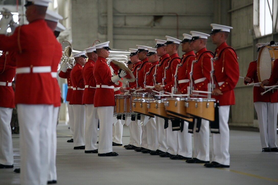 The world-renowned Marine Corps Color Detachment performs at Marine Corps Air Station Beaufort, March 18. The detachment is composed of three performing ceremonial units from Marine Barracks, Washington, D.C.: the Marine Corps Drum and Bugle Corps, the Marine Corps Silent Drill Platoon, and the Marine Corps Color Guard. Each year this highly skilled unit travels worldwide to demonstrate the discipline and professionalism of United States Marines.
