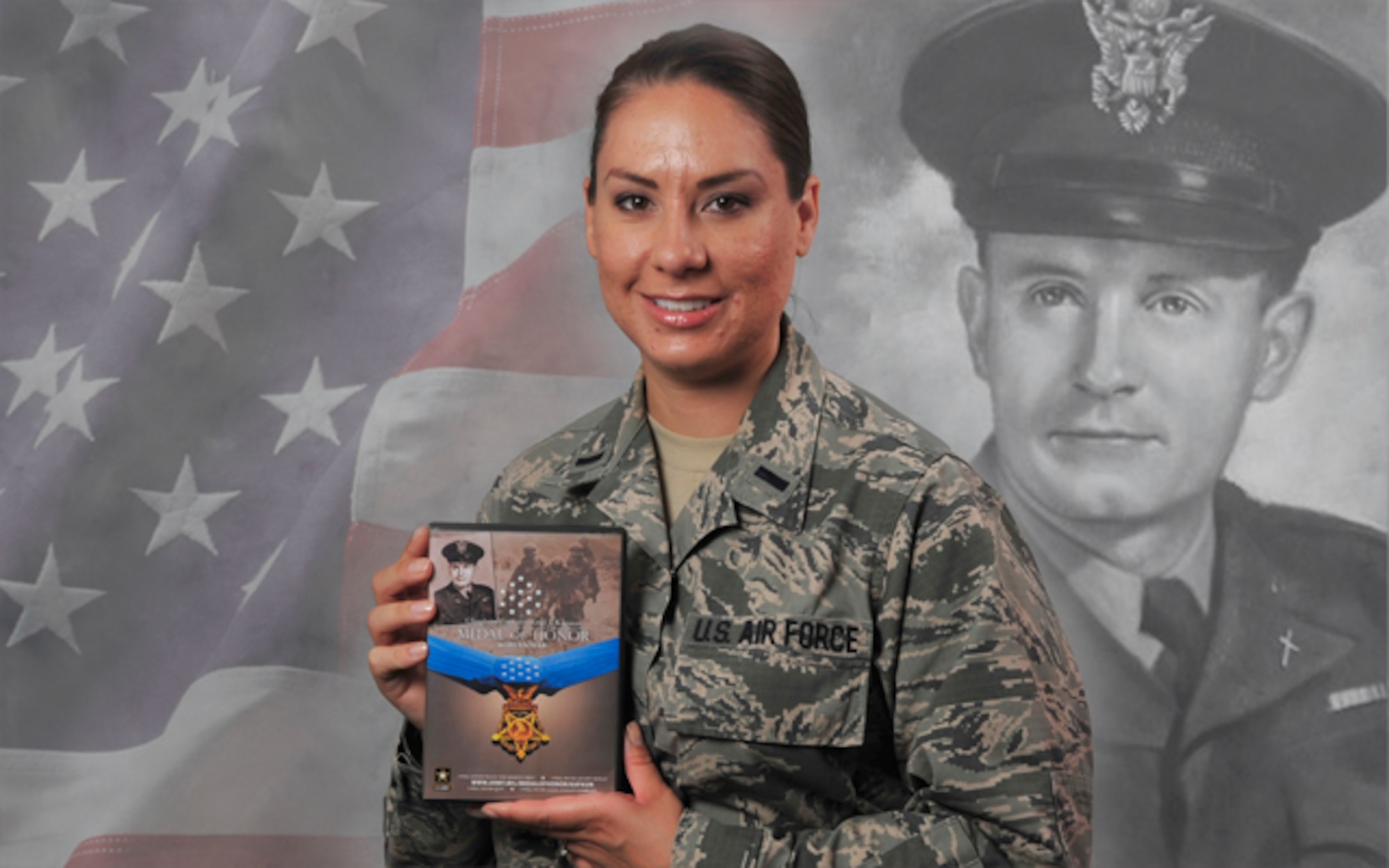 1st Lt. Kristina Roberts poses for a photo Jan. 6, 2014, while deployed to Southwest Asia. Roberts' great uncle Chaplain (Capt.) Emil Kapaun was posthumously awarded the Medal of Honor for risking his life to help fellow service members.  Roberts works as an Air National Guard air weapons officer.  (Photo Illustration/Staff Sgt. Michael Means) 