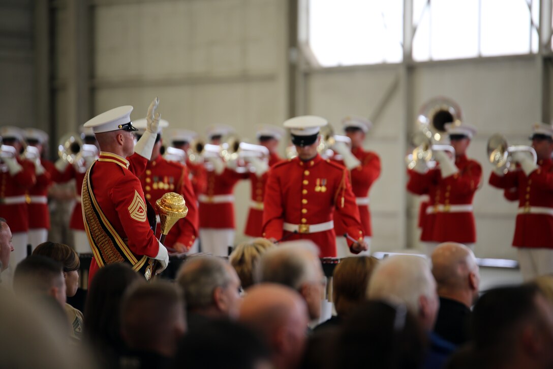 The world-renowned Marine Corps Color Detachment performs at Marine Corps Air Station Beaufort, March 18. The detachment is composed of three performing ceremonial units from Marine Barracks, Washington, D.C.: the Marine Corps Drum and Bugle Corps, the Marine Corps Silent Drill Platoon, and the Marine Corps Color Guard. Each year this highly skilled unit travels worldwide to demonstrate the discipline and professionalism of United States Marines.