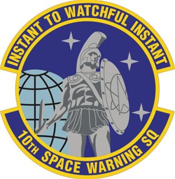 The 10th Space Warning Squadron shield (Color) is the official emblem of the Air Force unit in charge of military operations at Cavalier Air Force Station, N.D. The 10th SWS is an associate unit of Grand Forks Air Force Base, N.D. In accordance with Chapter 3 of AFI 84-105, commercial reproduction of this emblem is NOT permitted without the permission of the proponent organizational/unit commander. (U.S. Air Force graphic)