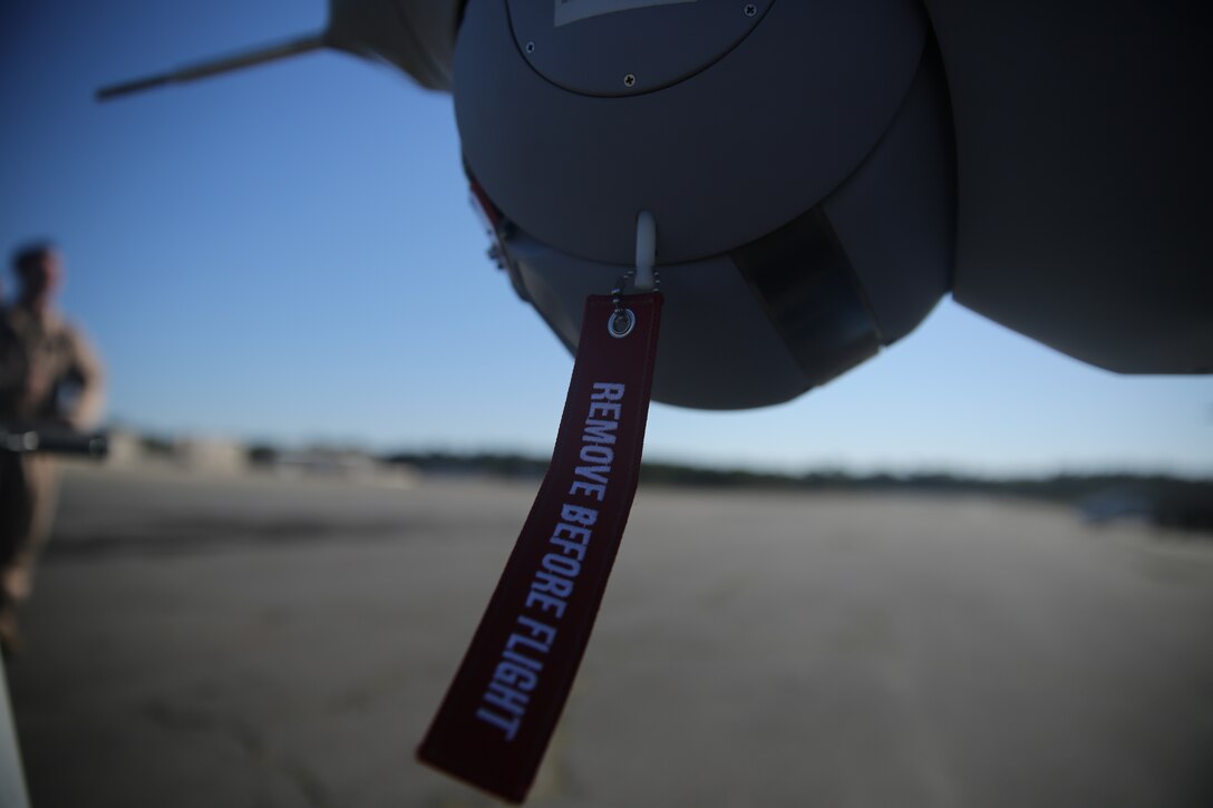 The RQ-21A Blackjack belonging to Marine Unmanned Aerial Vehicle Squadron 2 runs through pre-flight system checks at Marine Corps Outlying Field Atlantic, March 21, 2014. The Blackjack provides intelligence, surveillance, reconnaissance and communication for combatant commanders and troops on the ground.