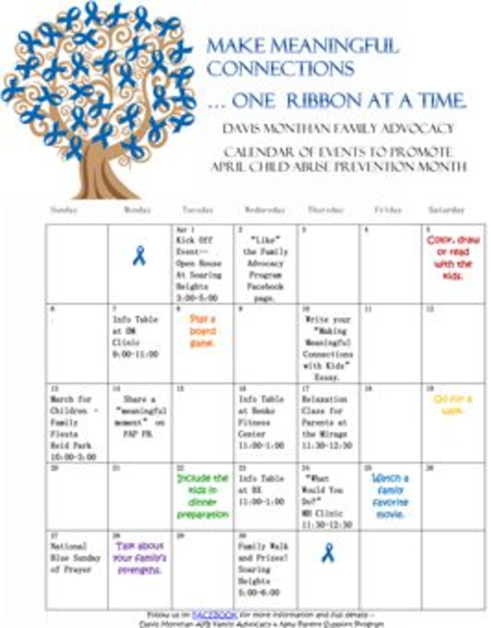 Davis-Monthan Family Advocacy Calendar of Events to Promote April Child Abuse Prevention Month(Courtesy Graphic)