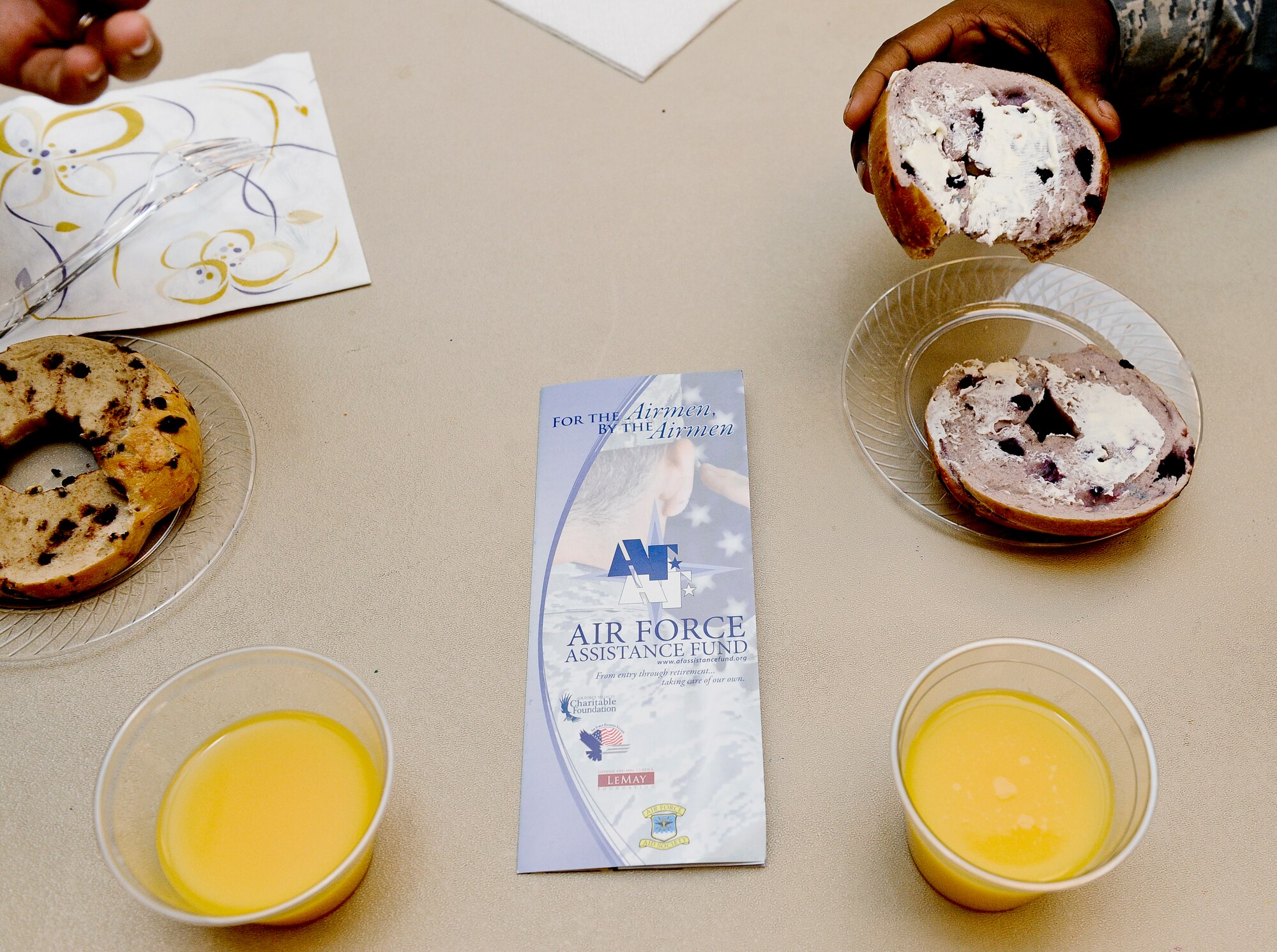 Team Buckley members kicked off the Air Force Assistance Fund campaign with a breakfast March 25, 2014, at the chapel on Buckley Air Force Base, Colo. AFAF runs from March 24 to May 2 each year allowing Airmen to raise funds for the charitable affiliates that provide support to the Air Force family. (U.S. Air Force photo by Airman 1st Class Samantha Saulsbury/Released)