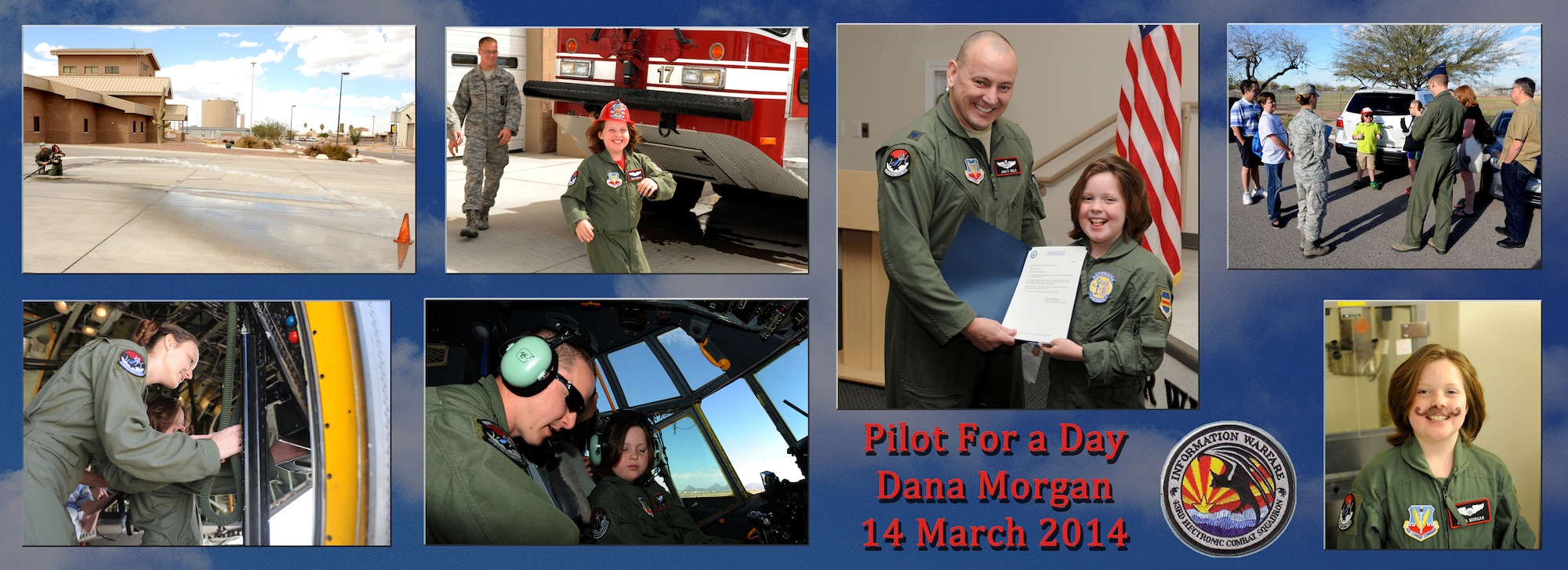 The 43rd Electronic Combat Squadron hosted nine-year-old Dana Morgan as an honorary Pilot for a Day at Davis-Monthan Air Force Base, Ariz., March 14, 2014. (U.S. Air Force Photostory and Illustration by Airman 1st Class Chris Massey)