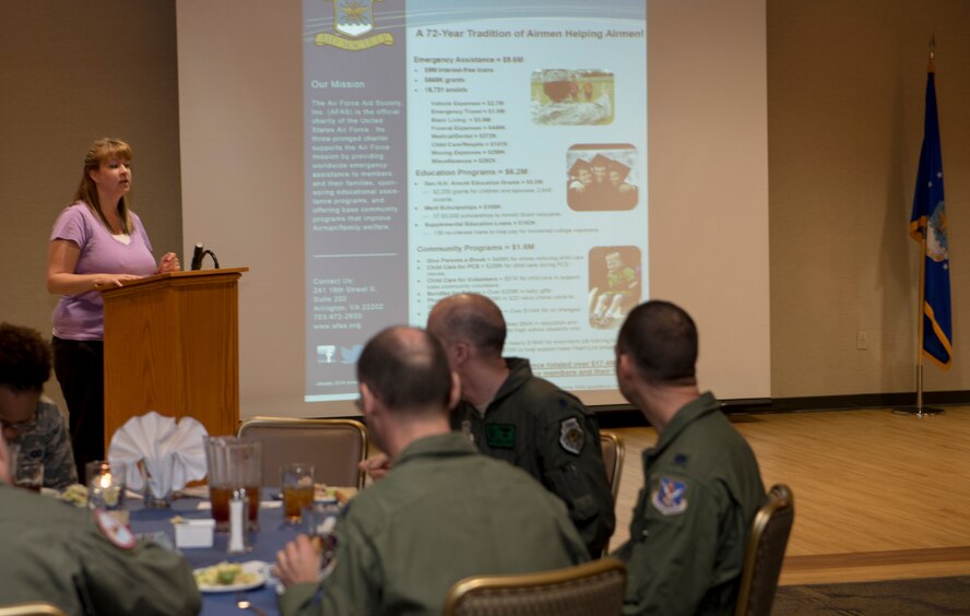 Ashley Nicole, wife of a previously deployed Moody Airman, talks about her experiences with the Air Force Aid Society at the AFAF kickoff luncheon at Moody Air Force Base, Ga., March 24, 2014. The AFAS helped Nicole and her family through their struggles during her husband’s deployment. (U.S. Air Force photo by Airman Dillian Bamman)