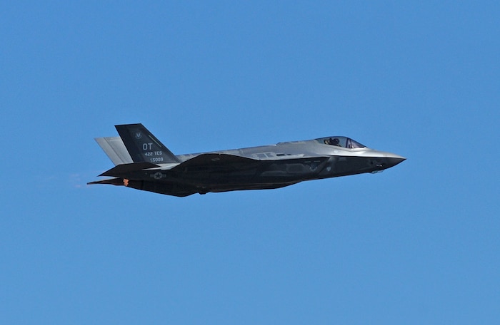The first F-35 Lightning II to receive organic modifications at the Ogden Air Logistics Complex departed Hill Air Force Base March 25 for Nellis AFB, Nev., where it will undergo continued operational testing. The aircraft arrived at Hill AFB in September 2013 and received four structural modifications intended to strengthen areas of the aircraft and extends its service life. The Ogden ALC is expected to perform the series of modifications on a total of six F-35s this fiscal year. Eight F-35s are expected to be inducted into the depot in FY15. (U.S. Air Force photo by Alex R. Lloyd)
