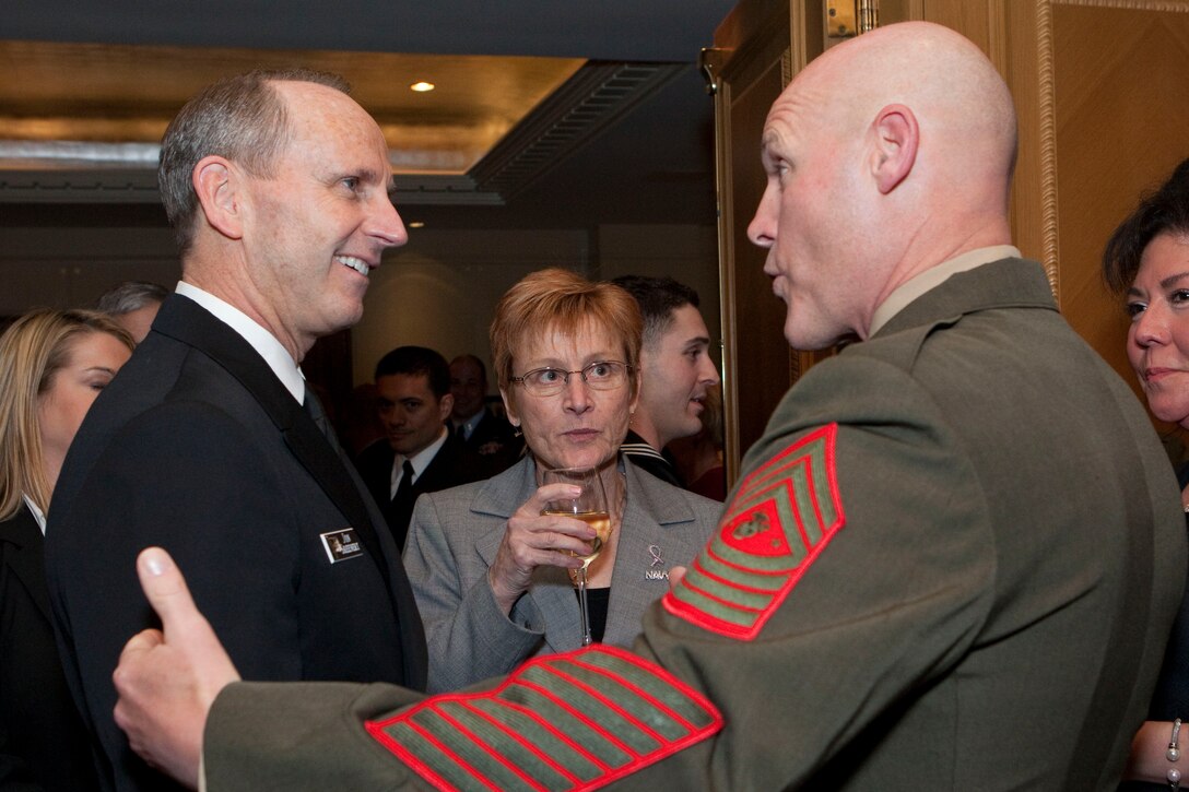 Sgt. Maj. Micheal P. Barrett, the 17th Sergeant Major of the Marine Corps, and Mrs. Susan Barrett attend the 8th Annual Angels of the Battlefield Gala at the Four Seasons Hotel in Washington, D.C., on March 26, 2014. (U.S. Marine Corps photo by Sgt. Marionne T. Mangrum)