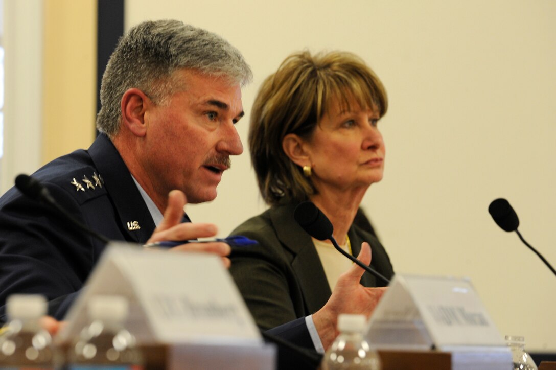 Lt. Gen. Sam Cox, Air Force deputy chief of staff for manpower, personnel and services, testifies before the House Armed Services Committee military personnel subcommittee, in Washington, D.C., March 26, 2014. (U.S. Air Force photo Staff Sgt. Carlin Leslie)