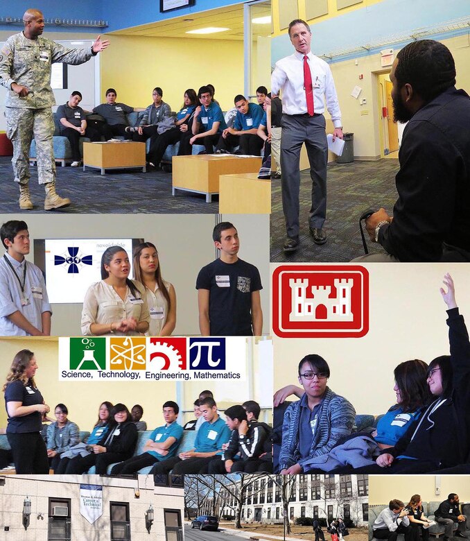 Army Corps personnel from New York District at a STEM education event held March 14th, 2014 at the Thomas A. Edison Career and Technical Academy in Elizabeth, New Jersey.