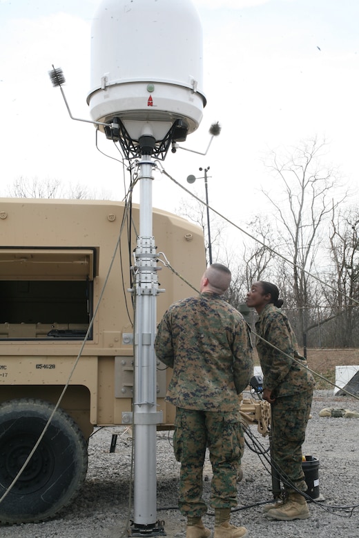 Sgt. Alexis M. Whitaker pumps air into a weather radar system, which is a subsystem of the meteorological mobile facility replacement next generation system, so it stands fully erect March 25 aboard Camp Mujuk in Republic of Korea. The system uses a mesoscale meteorological model to assimilate data from a variety of sources. It ingests meteorological data from both ground-based sensors and satellites. Whitaker is an aviation meteorological equipment technician with Air Traffic Control Detachment A, Marine Air Control Squadron 4, Marine Air Control Group 18, 1st Marine Aircraft Wing, III Marine Expeditionary Force. The weather system is here to support exercise Ssang Yong 14, which demonstrates the Navy/Marine Corps’ responsive amphibious and expeditionary capabilities from the sea. Forward-deployed and forward-based Marine forces, in conjunction with U.S. allies, have the unique ability to provide rapid force deployment for the full range of military operations, specifically in the Pacific region (U. S. Marine Corps photo by Sgt. Anthony J. Kirby/Released)
