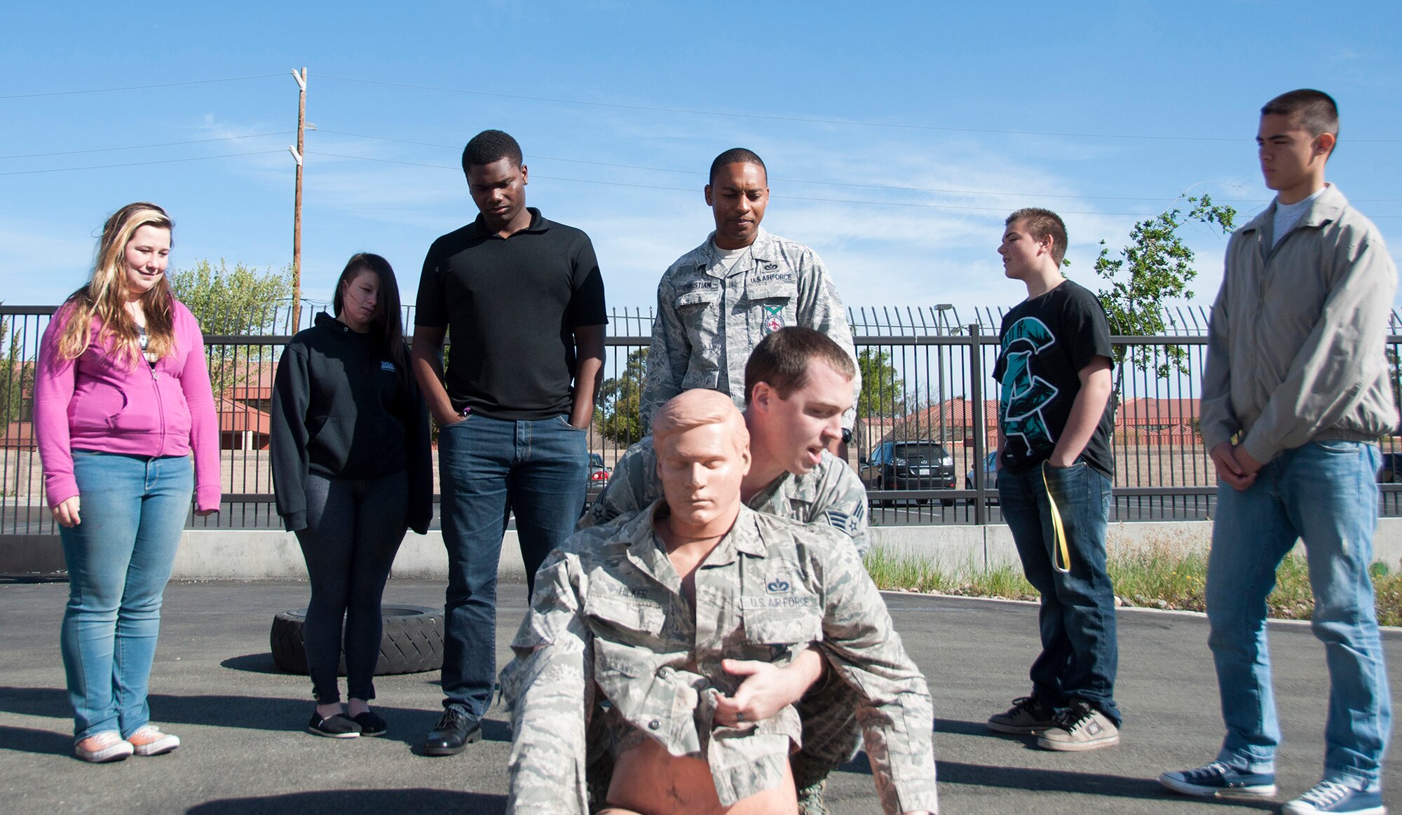 Students from River City High School’s Junior Reserve Officers Training Corps visited Travis Air Force Base, Calif., to learn about the Team Travis mission, March 21. The students, who are from West Sacramento, toured the installation, learning about the air traffic control, firefighter, explosive ordinance disposal and security forces career fields. Retired Col. Russell Warner, a senior aerospace science instructor for River City High’s JROTC program, explained that although this was the school’s first tour to Travis Air Force Base, the initial feedback from students was extremely positive and he hoped to bring future groups to the base. (U.S. Air Force photo/Senior Airman Cindy G. Alejandrez)