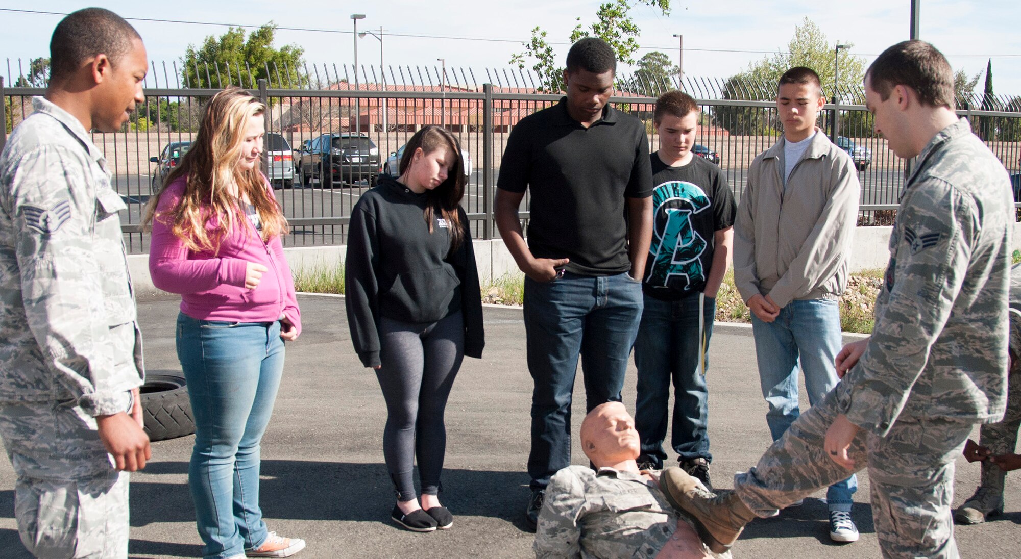 Students from River City High School’s Junior Reserve Officers Training Corps visited Travis Air Force Base, Calif., to learn about the Team Travis mission, March 21. The students, who are from West Sacramento, toured the installation, learning about the air traffic control, firefighter, explosive ordinance disposal and security forces career fields. Retired Col. Russell Warner, a senior aerospace science instructor for River City High’s JROTC program, explained that although this was the school’s first tour to Travis Air Force Base, the initial feedback from students was extremely positive and he hoped to bring future groups to the base. (U.S. Air Force photo/Senior Airman Cindy G. Alejandrez)