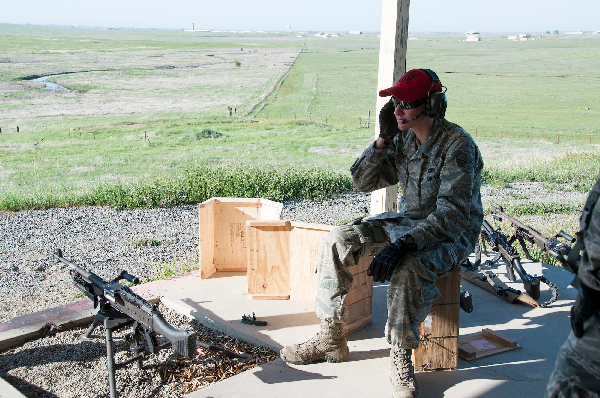 TRAVIS AIR FORCE BASE, Calif. -- Reservists from the 349th Security Forces Squadron and 349th Civil Engineer Squadron Explosives Ordnance flight traveled to Beale Air Force Base, Calif., to further familiarize their members with the M240 and M249 heavy weapons, as well as with the M203 mounted grenade launcher, March 23, 2014. (U.S. Air Force photo/Senior Airman Cindy G. Alejandrez)