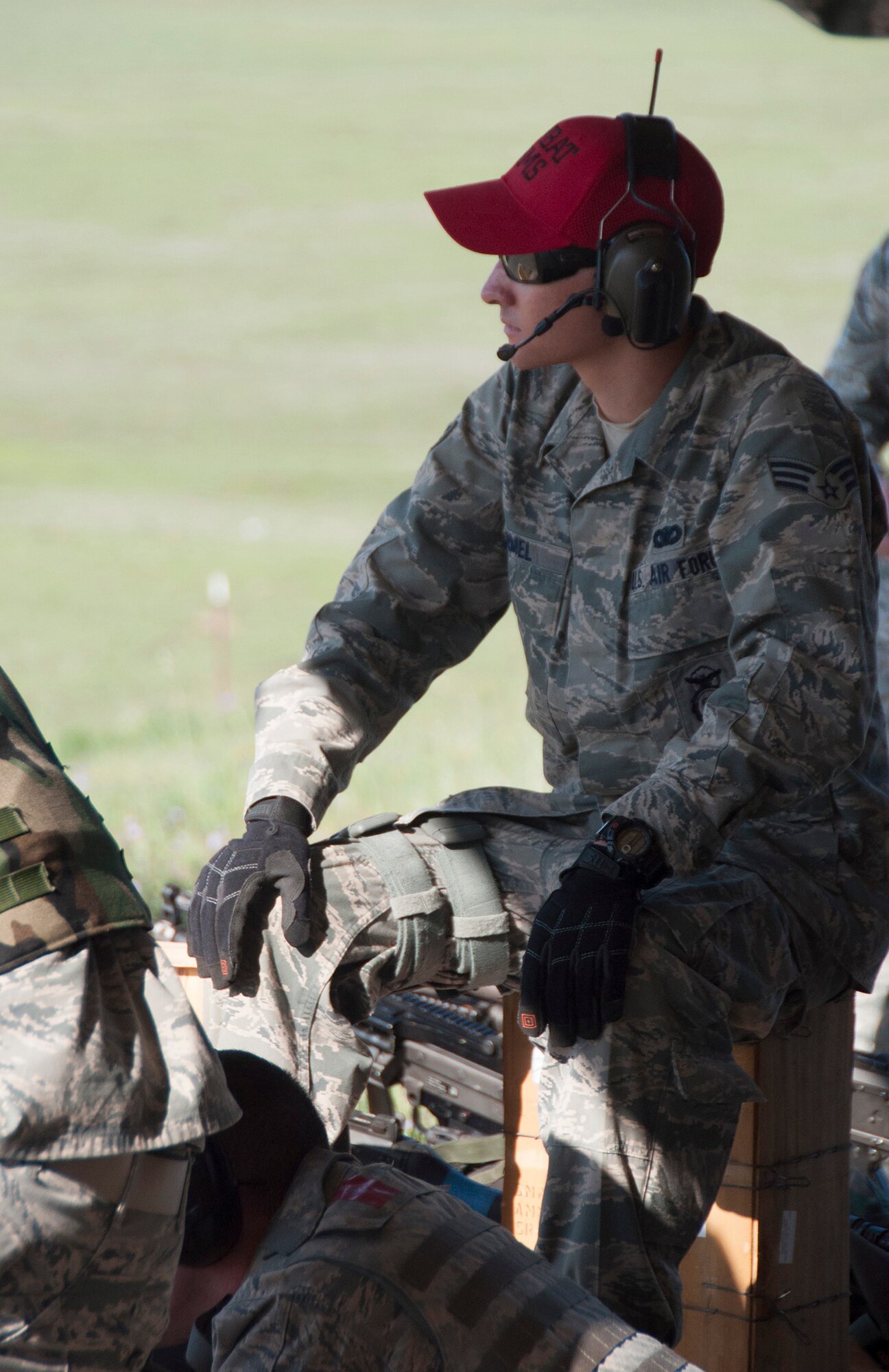 TRAVIS AIR FORCE BASE, Calif. -- Reservists from the 349th Security Forces Squadron and 349th Civil Engineer Squadron Explosives Ordnance flight traveled to Beale Air Force Base, Calif., to further familiarize their members with the M240 and M249 heavy weapons, as well as with the M203 mounted grenade launcher, March 23, 2014. (U.S. Air Force photo/Senior Airman Cindy G. Alejandrez)