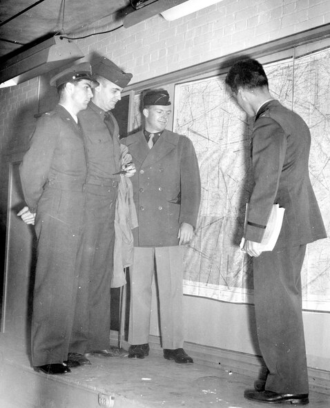 Perhaps Briefing Visitors; Left to Right, #1 Unk, #2 Unk, #3 Unk, #4 Eugene (Gene) Doar (Photo by NCANG Heritage Program)
If you know who these members are, contact ncang.heritage@gmail.com or call (704) 391-4339